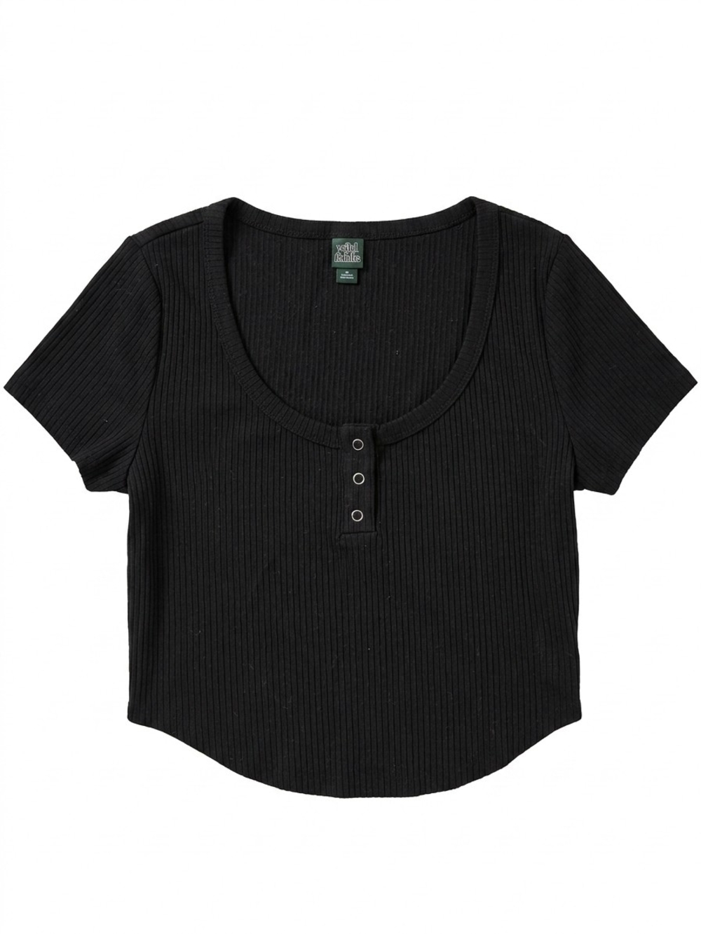 wild fable Black Ribbed Henley Scoop Crop Top